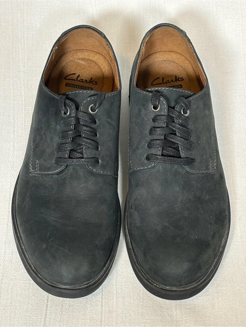 Clarks Riston Plain-Toe Lace-Up Nubuck Leather Derby Shoes-Black-Men Size 7